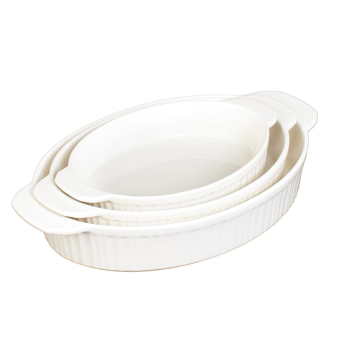 Glad Baking Dish Set, 2pc - Oval Stoneware Casserole Dishes for Oven and Microwave - Nesting Bakeware Set with Handles 10'', and 8.5''), Dishwasher Safe