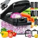 Vegetable Chopper Slicer Food Chopper with Container Veggie Dicer Cutter Salad Chopper Mandoline Slicer Cheese Grater Includes Hand Guards and Gloves & Kitchen Gadgets (Black)