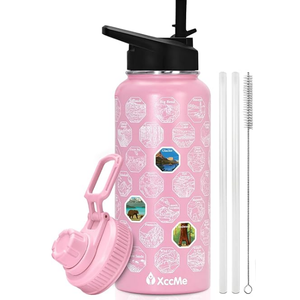 National Parks Water Bottle 40oz Tumbler with Handle and Flip Straw Lid Vacuum Insulated Stainless Steel Double Wall Travel Coffee Mug for National Parks Gift (40oz,Pink white)