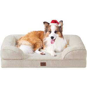 EHEYCIGA Orthopedic Dog Beds for Large Dogs, Waterproof Memory Foam Large Dog Bed with Sides, Non-Slip Bottom and Egg-Crate Foam Pet Couch Bed with Washable Removable Cover, Beige (41.0"L x 27.0"W x 6.5"Th)