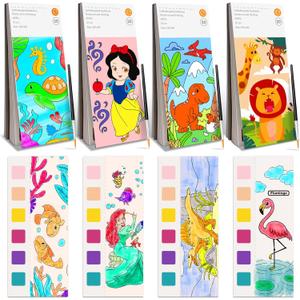 Paint with Water Coloring Books for Kids, Pocket Mess Free Watercolor Painting Sets for Kids Ages 3 4 5 6 7 8+, Water Color Paint Set Arts and Crafts Gift for Boys Girls, 4 Pack