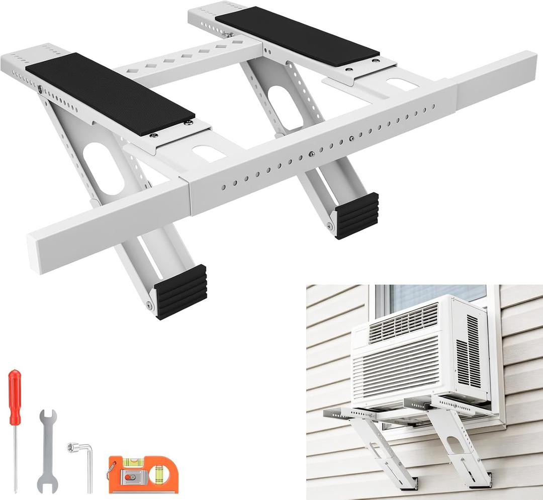 No-Drill Window AC Support Bracket Adjustable, Universal Air Conditioner Holder Bracket Heavy Duty Steel Holds Up to 400lbs, Fits Single Or Double Hung Windows