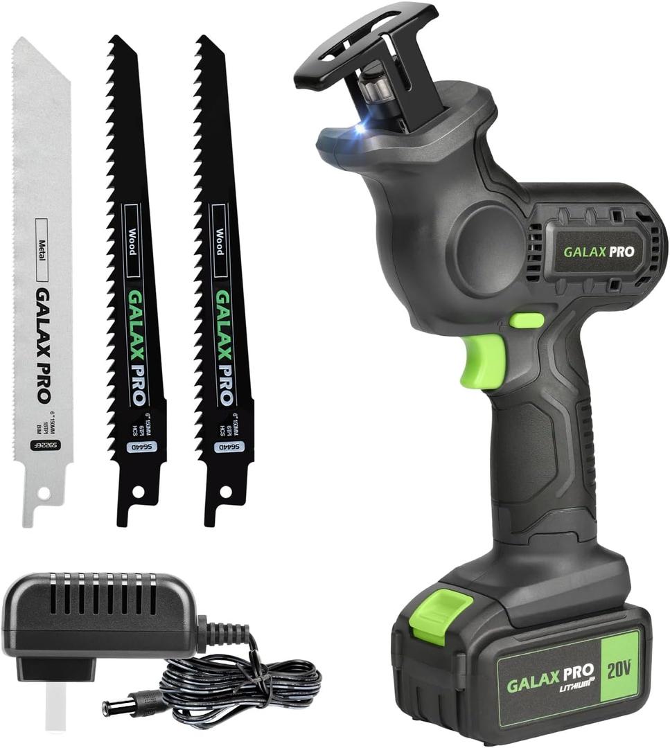 GALAX PRO 20V Cordless Reciprocating Saw, 0-3000RPM Variable Speed Power Reciprocating with 4.0Ah Battery, 2pcs Wood Blades & 1pcs Metal Blade