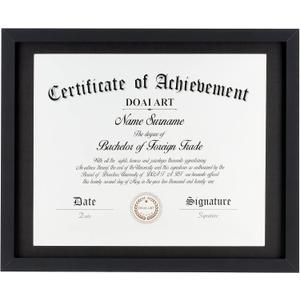 DOAI ART Diploma Frame 14x17 with Mat Classic Black Display Document/Certificate 16x20 without Mat and Picture 17x14 with Black Mat | Wall Hangers, MDF Wood, HD Glass,  Black