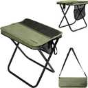 16" Extra Tall Portable Folding Stool for Adults, X-Large Collapsible Camping Chair with 3 Storage Pockets, Heavy Duty Travel Seat for Fishing, Hiking, Gardening