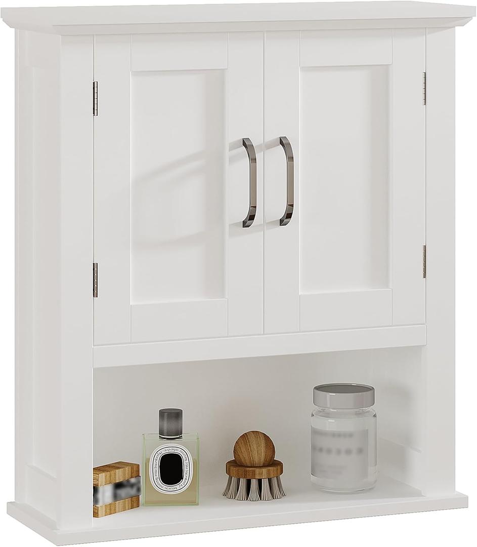 ChooChoo Wood Wall Cabinet with Doors, Medicine Cabinet with Adjustable Shelves Over The Toilet, Hanging Cabinet Wall Mounted for Bathroom, Kitchen, Living Room, White