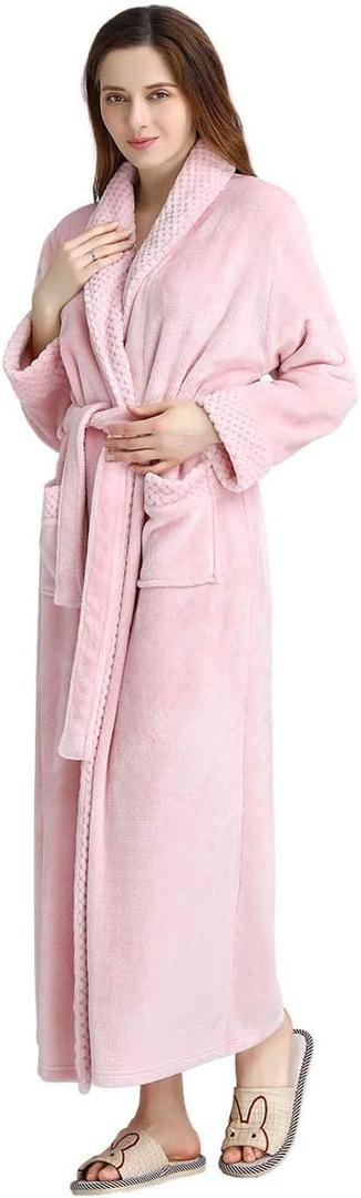 Hellomamma Long Bath Robe for Womens Plush Soft Fleece Bathrobes Nightgown Ladies Pajamas Sleepwear Housecoat (Large-X-Large, Pink)