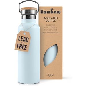 Bambaw 32 oz Water Bottle, Blue Insulated Water Bottle Wide Mouth, Stainless Steel Water Bottle, Portable Water Bottle, 32 ounce Metal Water Bottle  Ice Blue