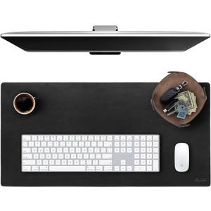 Elizo Leather Desk Mat Desk Pad Blotter Set - Real Full-Grain Leather (32x16) 2-Layer Genuine Desk Cover Protector & Large Mouse Pad | Computer Keyboard Desk Accessories for Office & Home (Carbon)