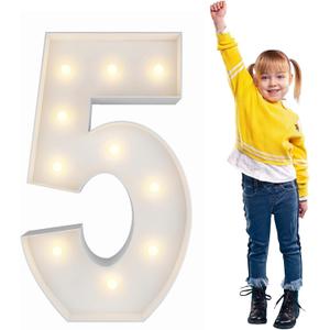 3FT Light Up Numbers Pre-Cut Frame Giant Marquee Numbers 5, Mosaic Numbers for Balloons, 15th 25th 50th 65th Birthday Decorations for Women Men, 50th Anniversary Decorations, Party Decor