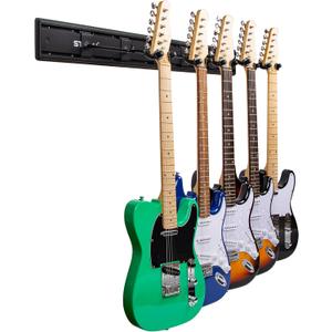 STRICH Guitar Wall Mount Hangers - Holds 5 Guitars, Aluminum Painted Black, Strong Aluminum Metal Stand Rack, Adjustable Display Set, SMH-05W