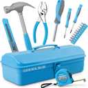Hi-Spec 17pc Blue Beginner Tool Kit Set & Metal Box. Complete Real Hand Tools for DIY Starters & Kids