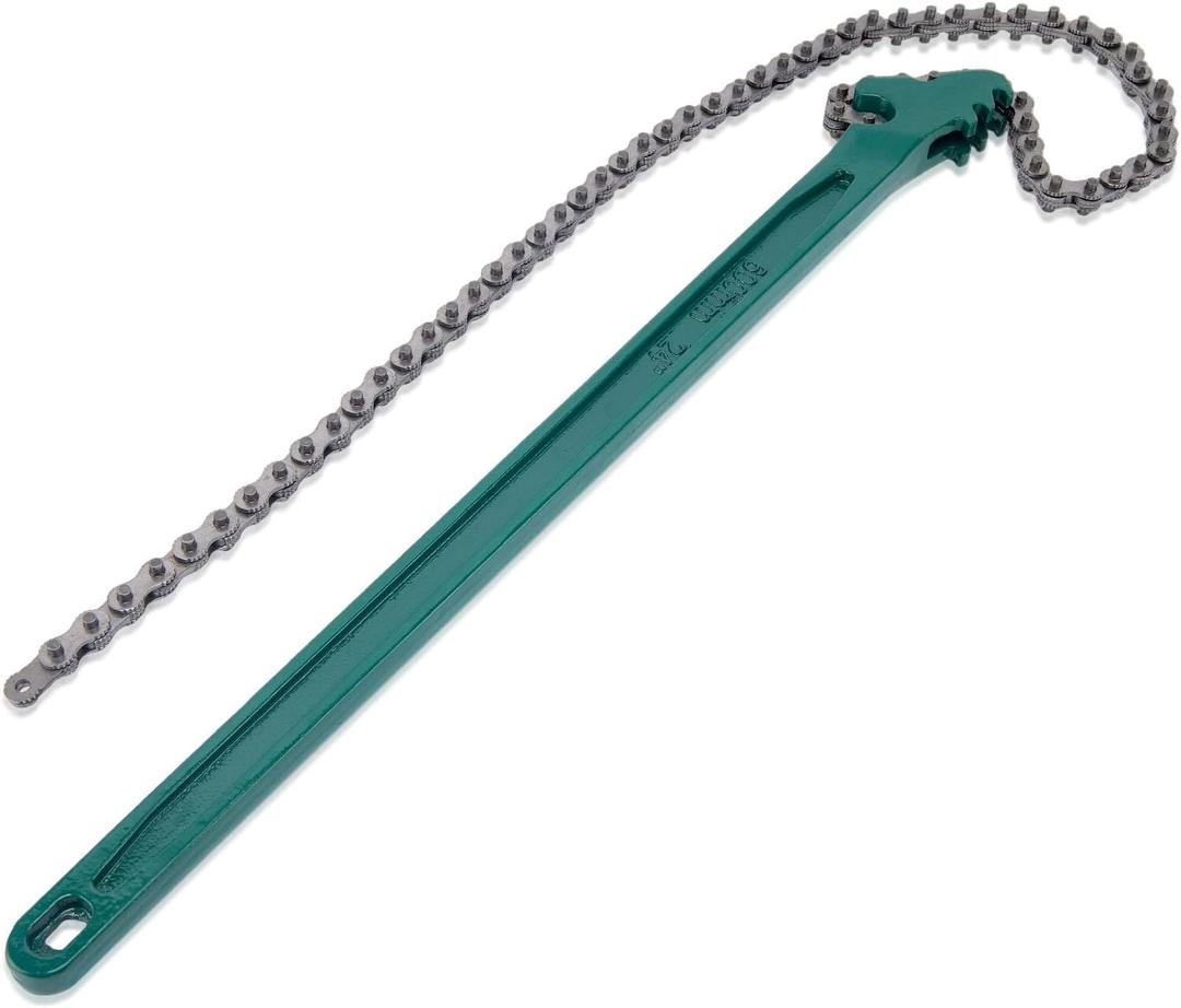 24 Inch Chain Wrench, Adjustable Ratcheting Chain Oil Filter Wrench Heavy Duty Fits Max 12.6 Inch Diameter for Pipe Installation and Car Repair