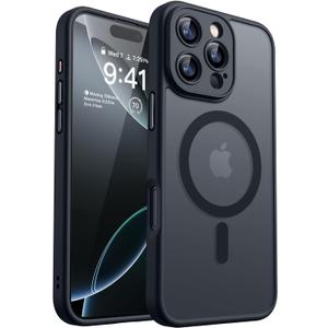 CANSHN Magnetic Compatible with iPhone 16 Pro Case, Upgraded [Full Camera Protection] [Compatible with Magsafe] [Translucent Matte] Shockproof Protective Phone Case Cover 6.3 Inch - Black