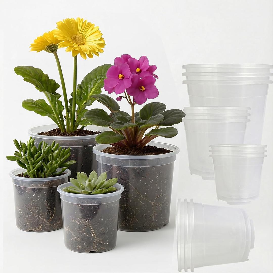4/5/6/7 Inch Clear Nursery Pots with Drainage, 12 Pack Thick Reusable Planters, High Transparency, Weather-Resistant and Degradable Material, Ideal for Gardening Enthusiasts