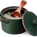 Honeydak Speckled Ceramic Salt Cellar with Lid and Wooden Spoon, Rustic Farmhouse Salt Pepper Cellar Holder for Valentines Day,Housewarming Gift, Heavyweight Spices Jar(Green,1 Set)