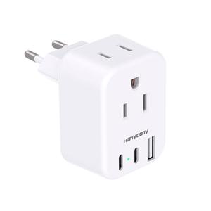 European Travel Plug Adapter USB C, HANYCONY International Plug Adapter, US to Europe Adapter Plug 2 Outlets 3 USB Ports(2 C Port), Type C Power Adapter to Italy Spain France Portugal Iceland Germany