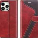 CIVICASE for iPhone 15 Pro Max(6.7inch) Wallet Case,Leather Flip Case RFID Blocking Credit Card Holder Folio Magnetic Stand TPU Shockproof Cover Compatible with iPhone 15 Pro Max Red Brown