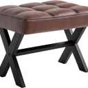 IBUYKE Small 12" H Footrest Stool, Square PU Foot Stool with Metal X-Leg, Multi-Use as Small Side Table, Step Stool for Living Room, Bedroom, Entryway, Office, Dark Brown WBD012Z