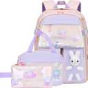 VIDOSCLA 3Pcs Bunny Backpack for Girls Kawaii Kids Backpack Girls Backpack with Lunch Box Set-3Pcs Pink L