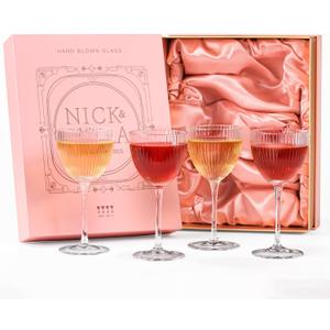Vintage Art Deco Nick and Nora Cocktail Glasses  5 oz Crystal Ribbed Coupe Glassware for Martinis, Manhattans & Classic Gin Drinks | Great Gatsby & The Thin Man Inspired Barware Gift Set of 4