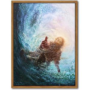 Floating Frame Jesus Christian Wall Art, Hand of God Canvas Paintings Posters Prints, Christ Religion Bible Jesus Salvation Wall Decor for Church Study Prayer Room Home Decoration 24x36 inch