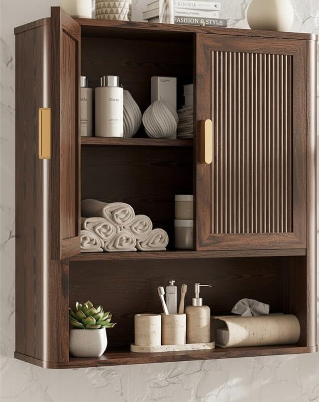 Bathroom Storage Cabinet, Medicine Cabinet with Adjustable Wood Shelf & Doors, Over The Toilet Storage Cabinet for Laundry Room & Kitchen & Living Room (Walnut)