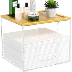 VITVITI Disposable Face Towel Holder Box, Acrylic Facial Towel Container for XL Clean Skin Club, Large Disposable Face Towels Storage with Bamboo Lid, for Bathroom, Vanity Makeup, Clear