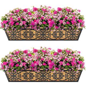 2 Pack 30 Inch Window Boxes Planters Railing Planter Box with Adjustable Brackets & Coco Liners Fabric Plant Grow Bags Deck Railing Planter Boxes Balcony Hanging Flower Box for Outdoor Plants