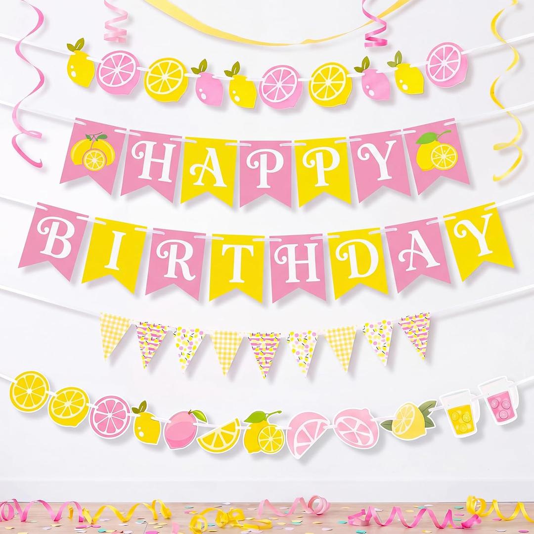 Eaasty 5 Pcs 2026 Graduation Lemonade Bar Decoration, Freshly Graduated Pink Yellow Lemon Banner, for Lemonade Bar 2026 Congrats Grad Graduate Party Supplies Photo Booth Props(Lovely Lemon)
