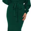 Viottiset Women's V Neck Long Batwing Sleeve Wrap Midi Knit Sweater Dress Elegant Backless with Belt Slit, Size XL