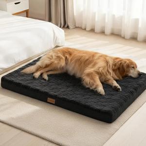 Bedsure Extra Large Dog Bed Washable - Orthopedic Dog Pillow and Mattress Mat for Dog Crate with Removable Plush Sherpa Cover, Black, 112x81x7.6cm
