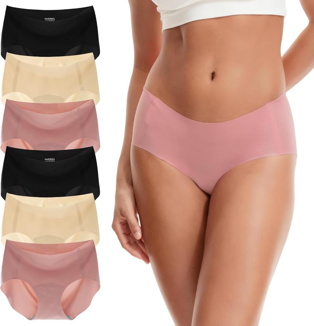 INNERSY Women's Seamless Underwear No Show Invisible Lightweight Hipster Panties 6-Pack (Large, Warm Neutral)