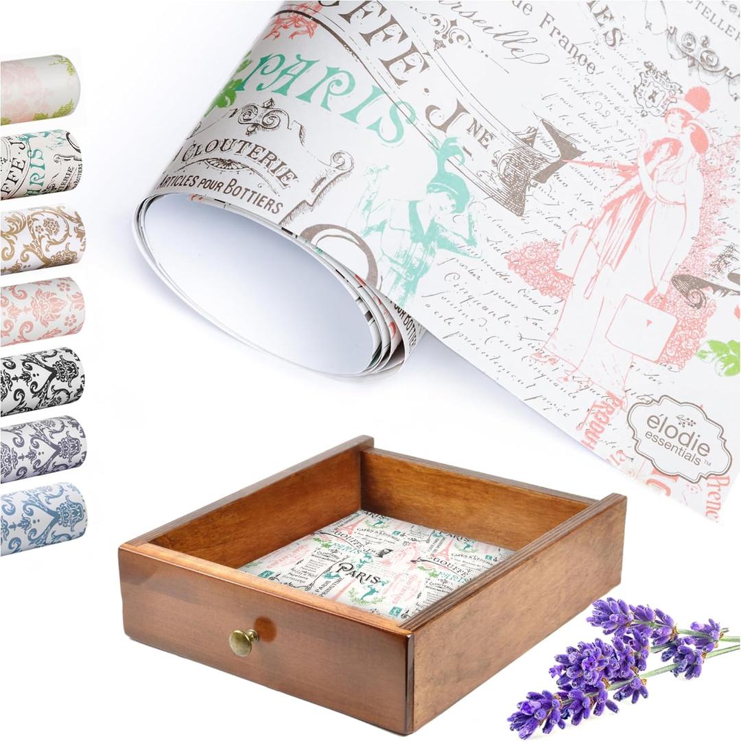 Scented Drawer and Shelf Liners - Vintage Charm - Six (6) Large 14 x 19.6 Inch Sheets - Non-Adhesive Paper Sheets for Closet Shelves and Dresser Drawers - (Vintage Paris) (French Lavender)