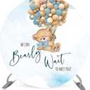 We Can Bearly Wait to Meet You Round Backdrop Cover for Blue Boy Baby Shower Party Round Cover Background Decoration Photography Photobooth Circle Round Banner Dia-6ft NO77