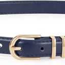 JASGOOD Womens Skinny Leather Belt Ladies Thin Faux Leather Belt with Gold/Silver Buckle for Jeans Dress Pants (Fit waist size 21-25 inch, Navy Blue)