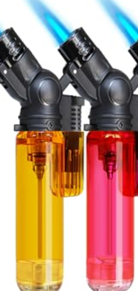 2 Pack Torch Lighter Mini Refillable Butane Lighters Single Jet Flame 45° Rotatable Torch Lighters Windproof Adjustable Butane Gas Lighter for Candle Camping Fireplace Party BBQ Grill(Without Fuel)