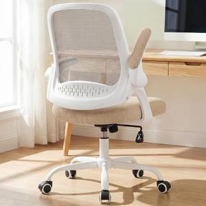 NEO CHAIR Office Computer Chair Ergonomic Mesh Back Flip-Up Arms, Beige, 23 inches x 22 inches x 41 inches
