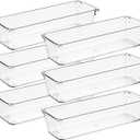 Ravinte 6 Pack Drawer Organizer - 3" X 9" Plastic Storage Bins, Acrylic Organizers with Non-Slip Pads Clear Desk Storage Tray for Makeup, Jewelries, Kitchen Utensils, Bathroom and Office