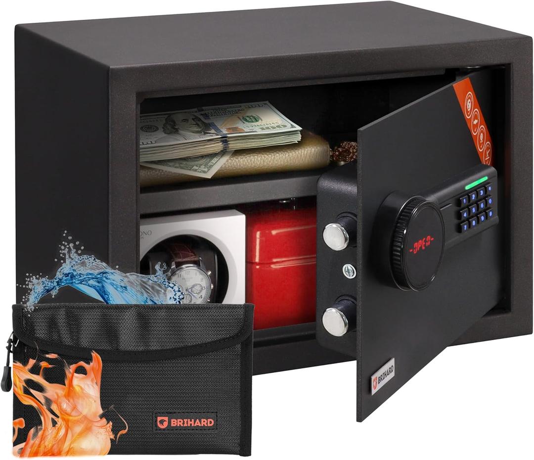Family Electronic LCD Safe 9.84"H x 13.78"W x 9.84"D with Fireproof Bag, Home Safety Box 0.71 Cubic Feet with Removable Shelf for Documents A4, Digital Keypad Lock & LCD Screen