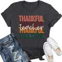 Thanksgiving Shirt for Women Thankful Teacher Letter Print T-Shirt Grateful Blessed Tee (Large, Brown)