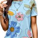Flamingals Womens Tops Short Sleeve Shirts Round Neck Cute Graphic Tees Dressy Casual Blouses Summer Fashion (Blue, M)