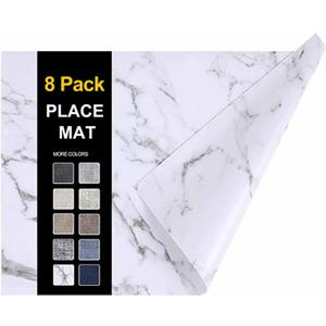 homing Faux Leather Heat Resistant Placemats 8 Packs, Waterproof Wipeable Dining PU Place Mats for Indoor & Outdoor, Easy to Clean, Marble
