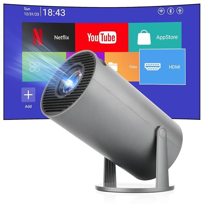 Mini Projector with WiFi 6 & Bluetooth,4K Supported,Auto Keystone | Portable Projector,1080P Supported, 220°Rotatable,Short Throw,Smart,Outdoor Projector for Phone/Android/Laptop/TV Stick
, LCD, power AC100-240V