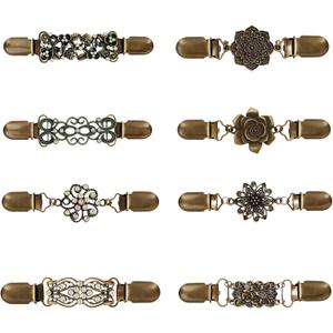 8PCS Retro Sweater Clips for Cardigans, Vintage Waist Clips for Dresses, Multiple Style Clothing Fasteners for Shirt Backs and Shawls, for Assorted Women's Apparel (Copper-colored 1)