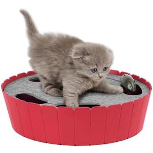 Pawaboo Interactive Cat Toy with Running Mouse, Electronic Motion Cat Toy Automatic Teaser for Indoor Cats, Pop and Play Hide Seek Cats Toys Hunting Mouse for Pet Kitten Play Fun Exercise, Red