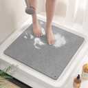 HITSLAM Non Slip Shower Mat for Textured Tub Floor, 21x21 Inch Square Loofah Bath Mat for Inside Shower Stall, Quick Drying, No Suction Cups, Grey