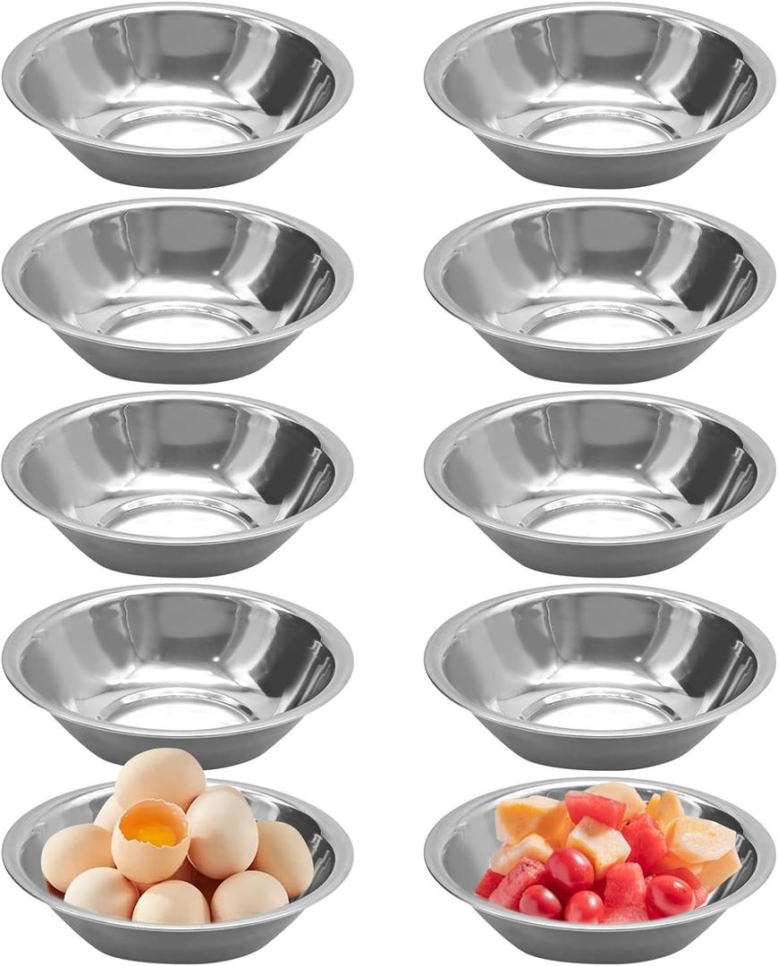 10 PCS Small Stainless Steel Bowls, 3/4 Quart Prep Bowls with Flat Base, 6 1/2 Inch Wide Metal Bowl for Kitchen Prep Cooking Baking Serving Mixing Cereal