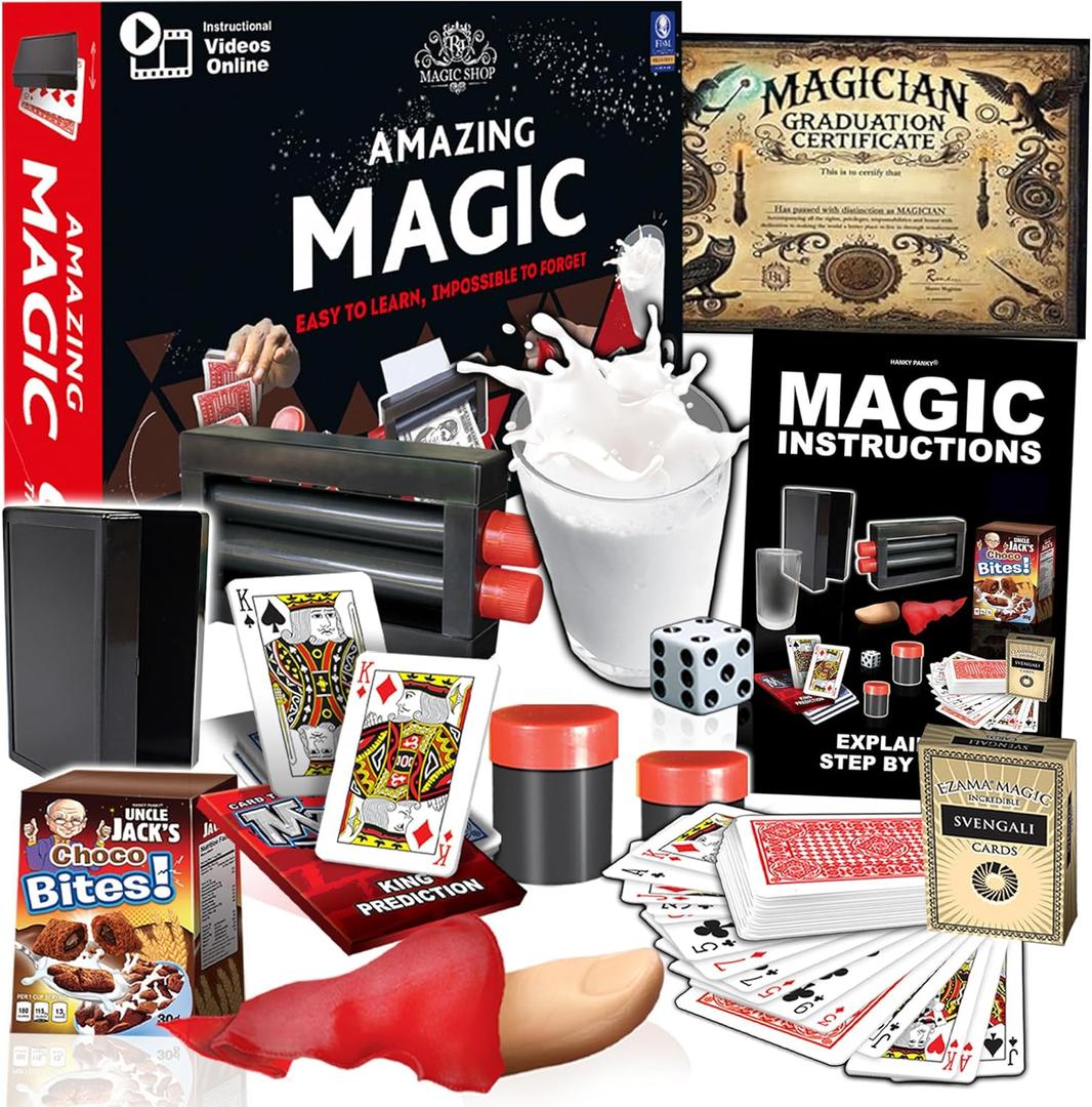 Amazing Magic Set for Kids Ages 8 and Up - 60 Easy and Advanced Tricks with Video Instructions Props for Beginners - Builds Confidence & Motor Skills