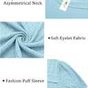 ROSRISS Plus-Size-Tops for Women Summer Puff Short Sleeve Shirts Asymmetrical Neck Cute Eyelet Tees (XXXL)